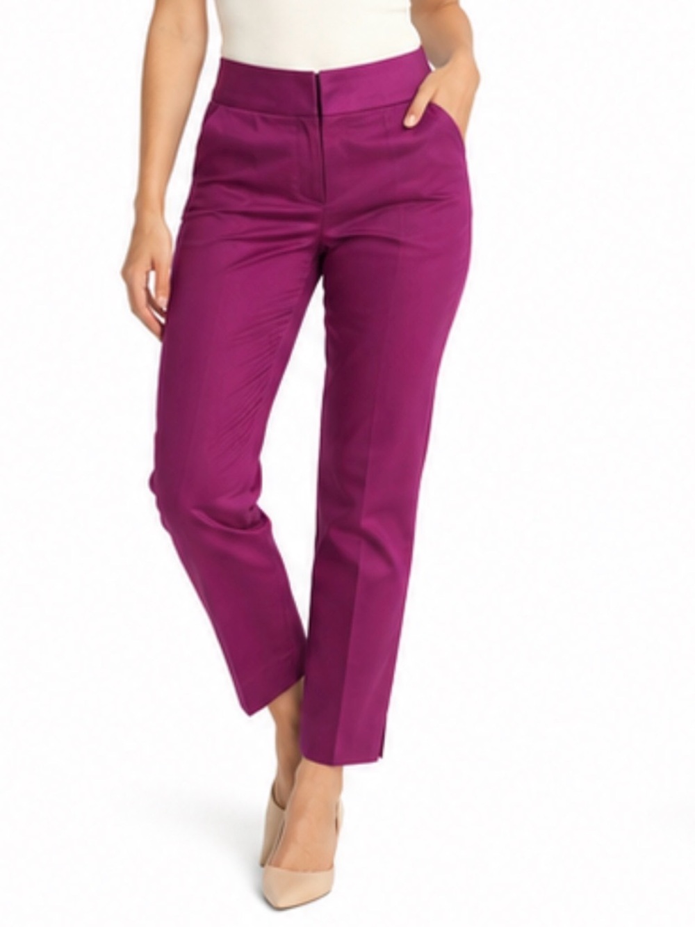 Ann Taylor Cropped Straight-Leg Pants in Mulberry